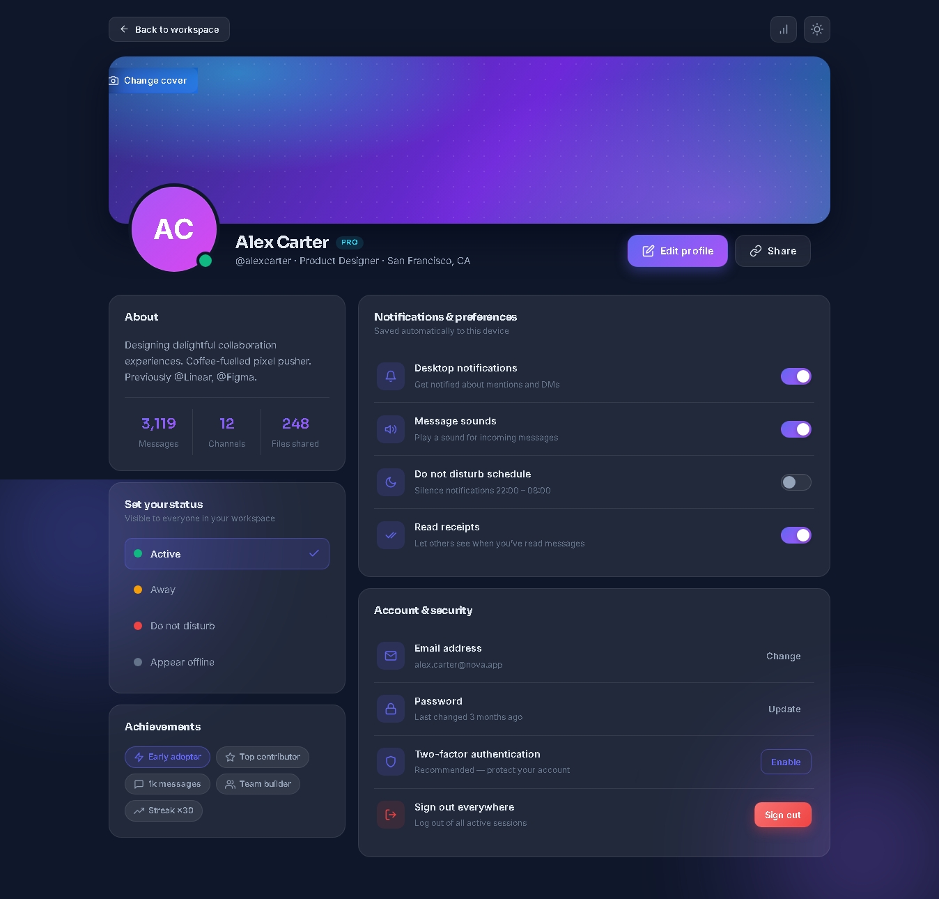 NOVA — Messaging & Reactions