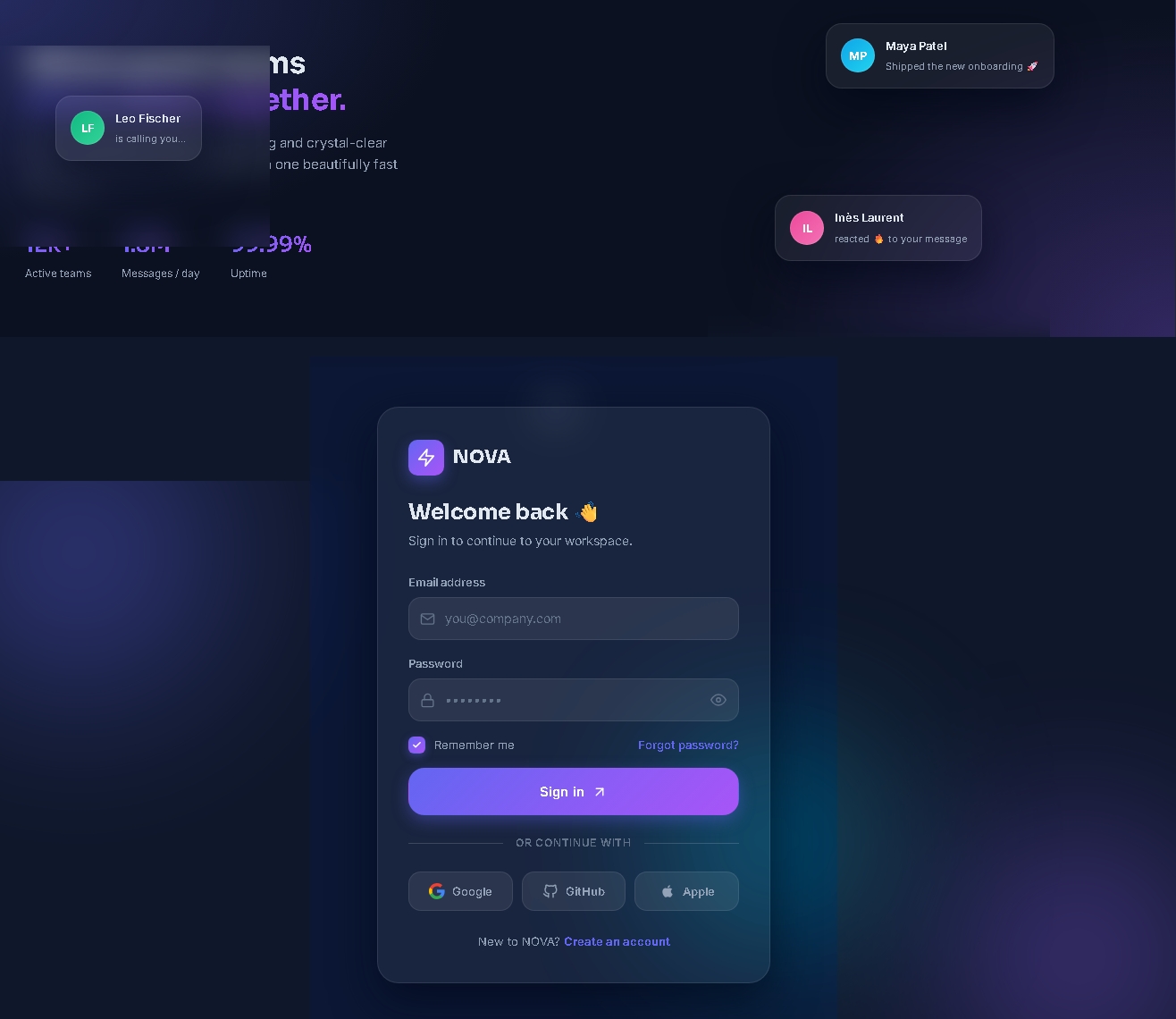NOVA — Authentication Pages